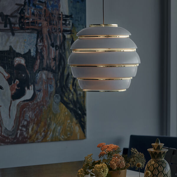 Pendant Light A331 “Beehive“, white/brass-plated, Artek