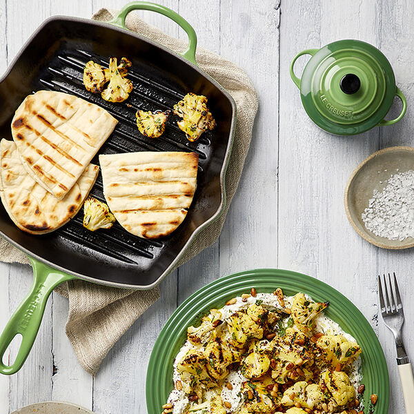 Signature st&oslash;bejern kvadratisk grillpande 26 cm, bamboo green, Le Creuset