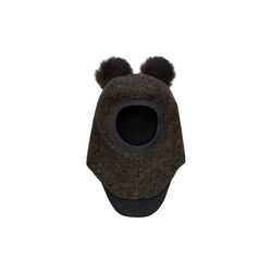 Balaclava Wool Alpaca Pompoms, dark brown melange, HUTTEliHUT
