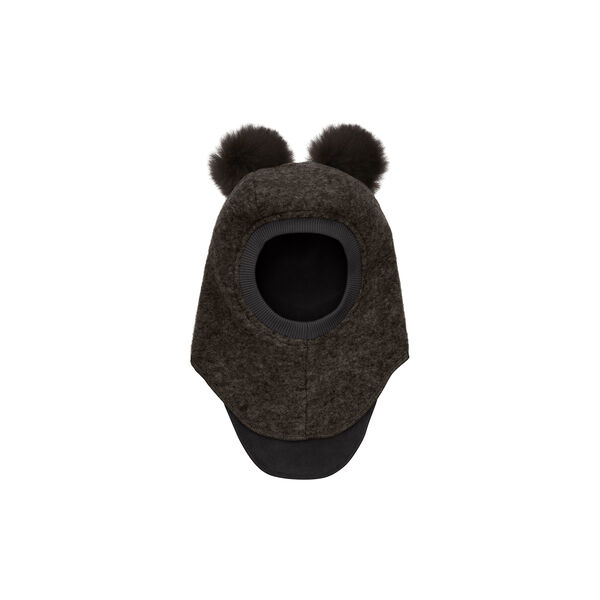 Balaclava Wool Alpaca Pompoms, dark brown melange, HUTTEliHUT