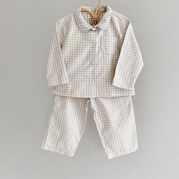 Classic Pyjamas, beige gingham, Lalaby