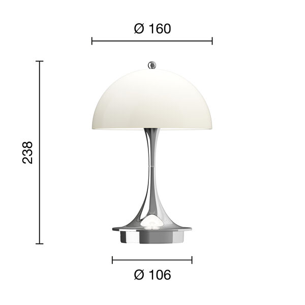 Panthella 160 Portable bordlampe, chrome opal beige, Louis Poulsen
