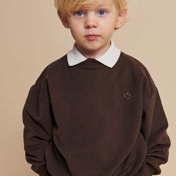 Classic Sweatshirt w. Logo Embroidery, brown melange, Copenhagen Colors Organics