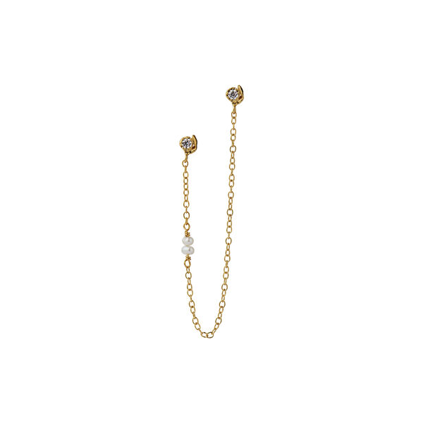 Twin Flow Earring with Stones, Chain & Pearls Single, gold, Stine A Jewelry