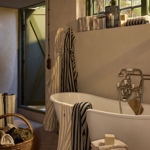 Unisex Cotton Hoodie Robe, blackish navy/lt beige, Lexington