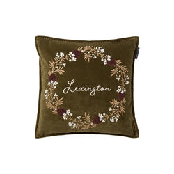 Wreath Velvet Pillow Cover, olive/brown/white, Lexington