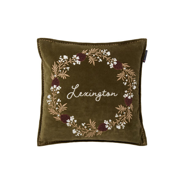 Wreath Velvet Pillow Cover, olive/brown/white, Lexington