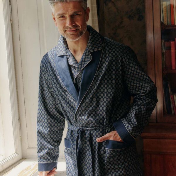 Megeve Pyjamas, navy off white print/grey piping, Ambassador 1867
