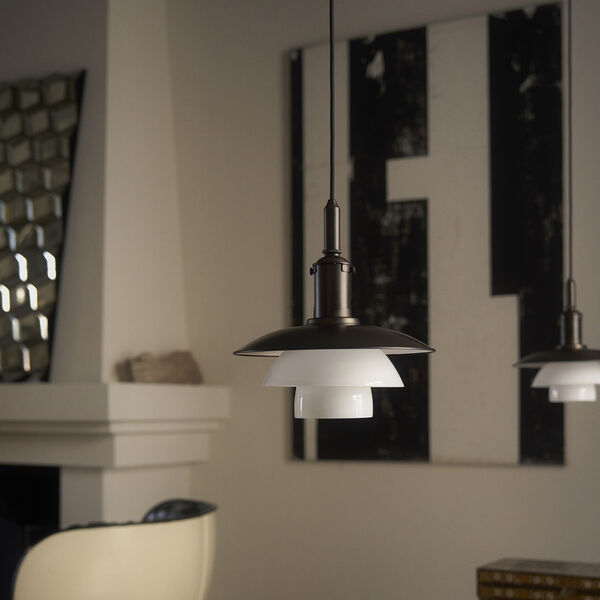 PH 3/3 pendel, aged brass/opal glass, Louis Poulsen