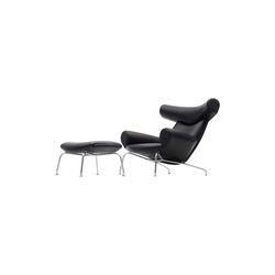 EJ 100 Ox Chair lænestol med skammel, sort/aluminium, Fredericia Furniture