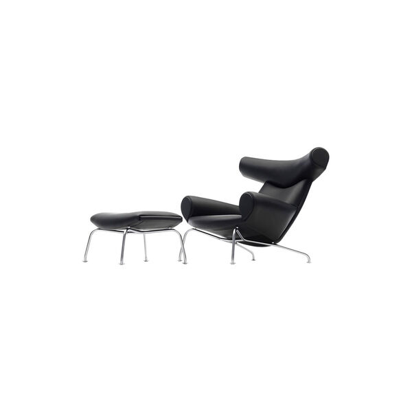 EJ 100 Ox Chair lænestol med skammel, sort/aluminium, Fredericia Furniture