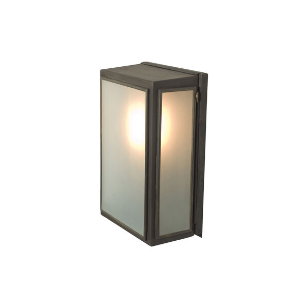 Small Box Wall Light 7644 (Internally Glazed), weathered brass/frosted, Original BTC