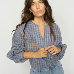 MMYen Check Blouse, ultramarine, MOS MOSH