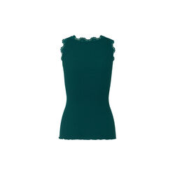 Silketop med blonder, dark teal, Rosemunde