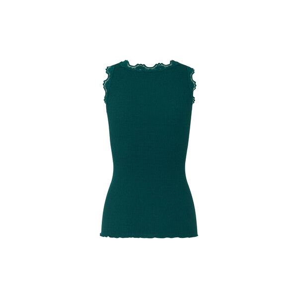 Silketop med blonder, dark teal, Rosemunde