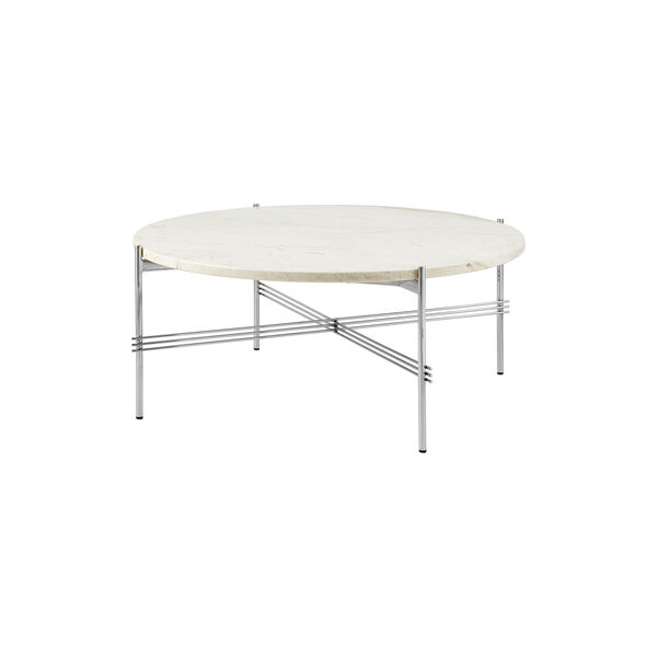TS Coffee Table &Oslash;80, neutral white travertine/steel, GUBI