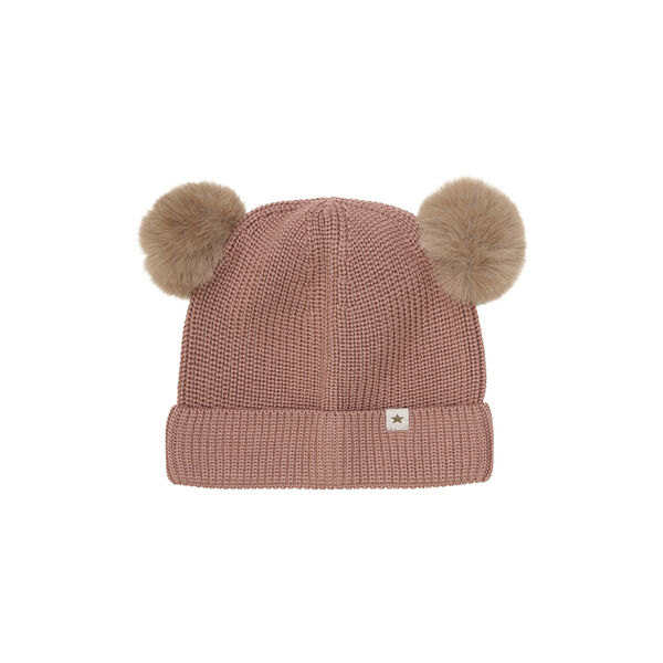 Beanie Wool Knit Pompoms, burlwood, HUTTEliHUT