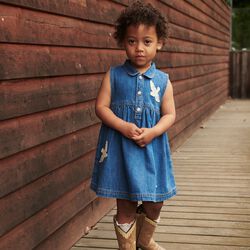 Denim Dress w. Crochet Doves, Copenhagen Colors Organics