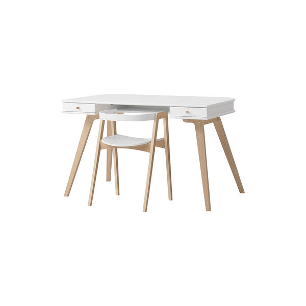 Wood skrivebord 72,6 cm & armstol sæt, hvid/eg, Oliver Furniture