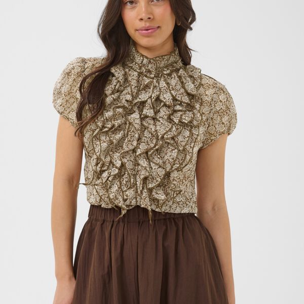 LiljaSZ Crinkle SS Shirt, dark earth flower paper, Saint Tropez