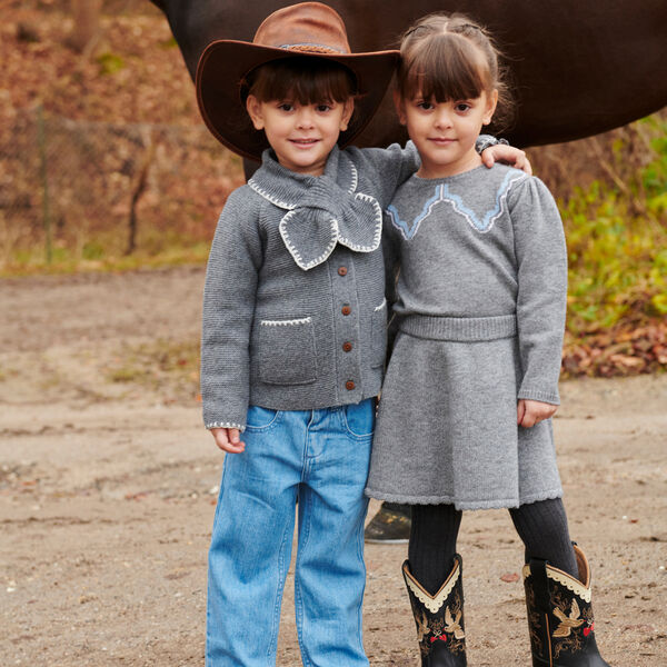 Cashmere  Blouse w. Collar Deco, dark grey/blue comb., Copenhagen Colors Organics