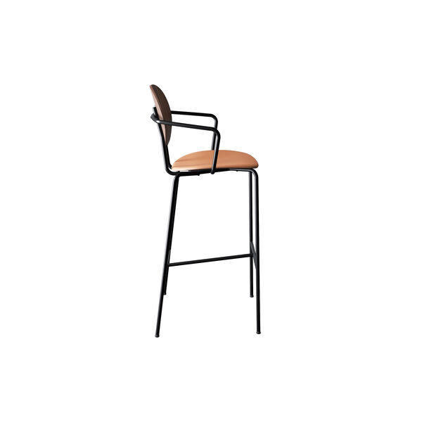 PIET HEIN Bar Chair with Arms, oiled walnut/Silk Cognac, Sibast Furniture