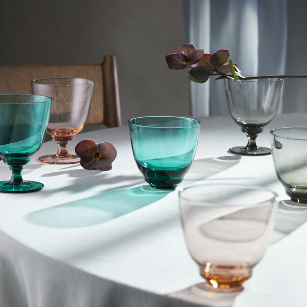 Flow glas på fod, emerald green, Holmegaard