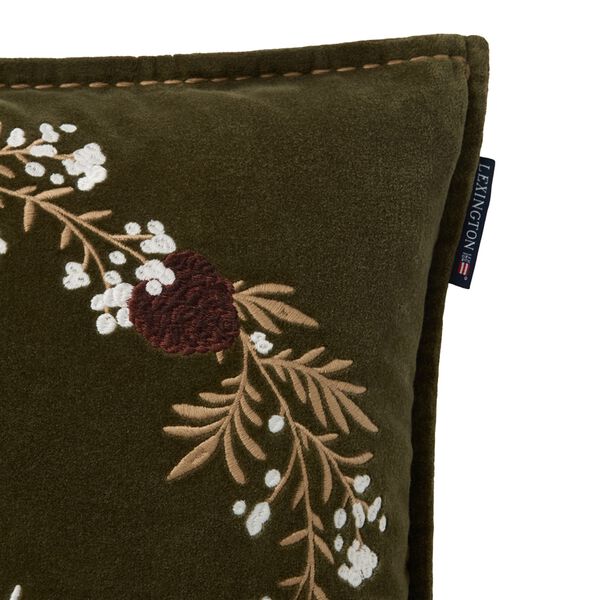 Wreath Velvet Pillow Cover, olive/brown/white, Lexington