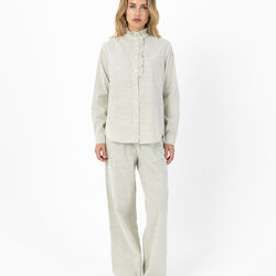 GWEN frill shirt, green stripe, Coster Copenhagen