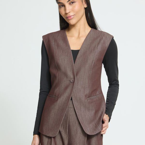 IHJUMI Waistcoat, coffee bean melange, ICHI