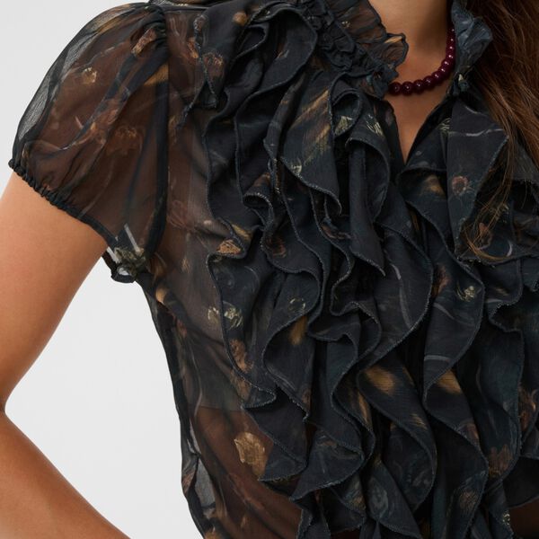 LiljaSZ Crinkle SS Shirt, black washed dandelions, Saint Tropez