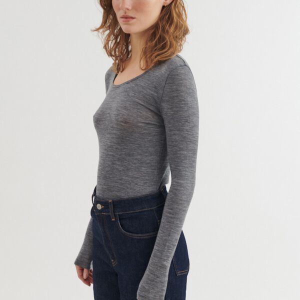 Rinja LS Tee, grey mel., Basic Apparel