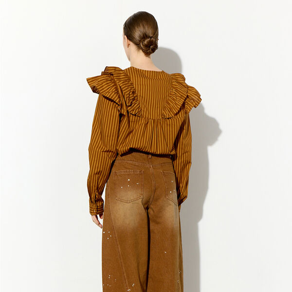 Lucinda Ruffle Shirt, caramel striped, HUNK&Oslash;N