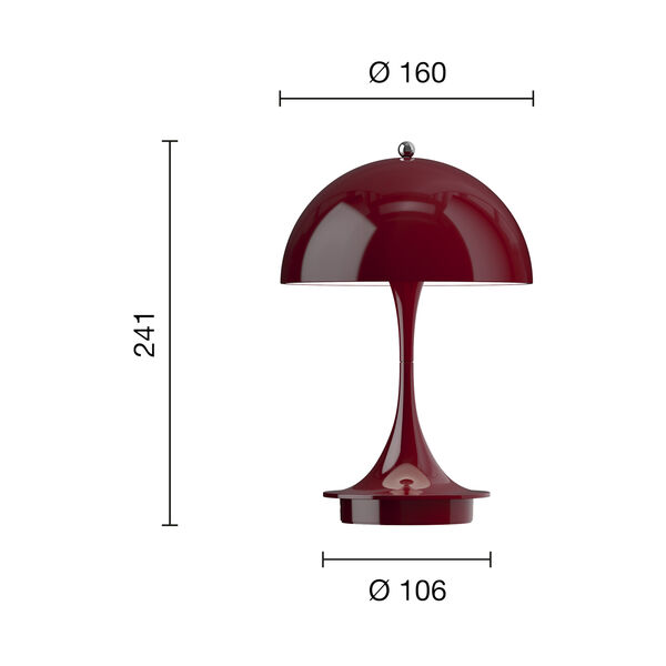 Panthella 160 Portable bordlampe, opaque burgundy, Louis Poulsen