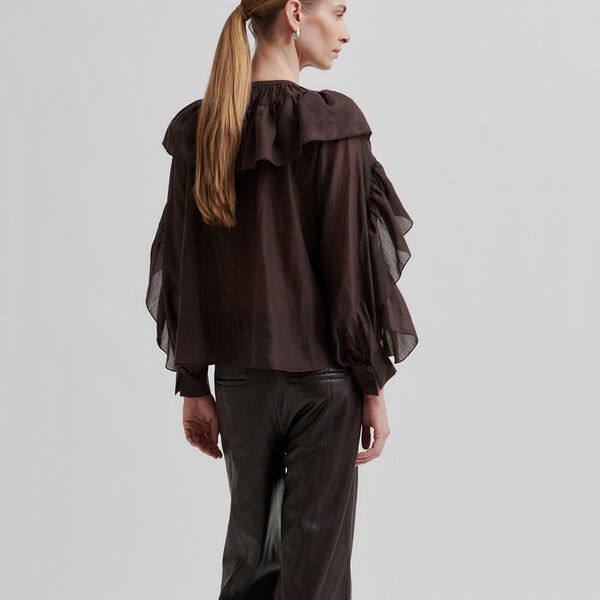 Fria Frill Blouse, chocolate plum, Second Female