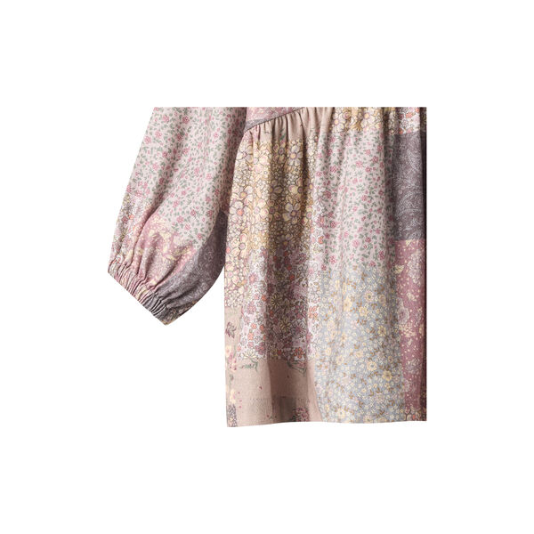 Dress L/S Herdis, patchwork flowers, Wheat