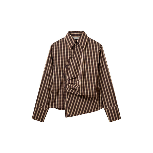 PAIGESW CHECKED ASYMMETRIC SHIRT, brown check, Sofie Schnoor
