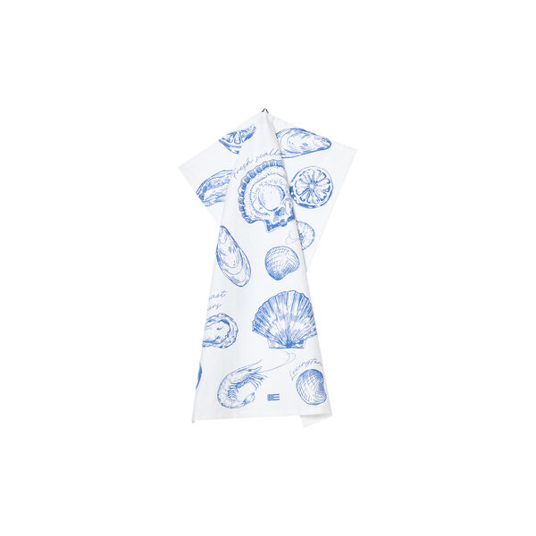 Shell Printed Organic Cotton Kitchen Towel, white/blue, Lexington