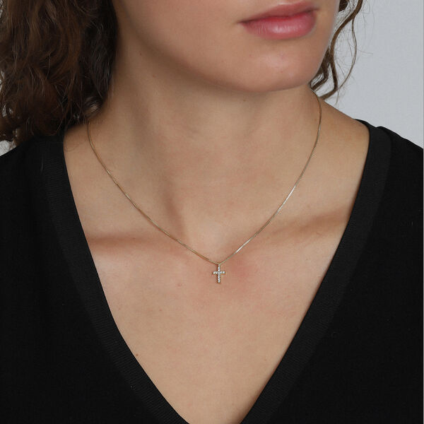 CLARA Crystal Cross Halsk&aelig;de, gold plated, Pilgrim