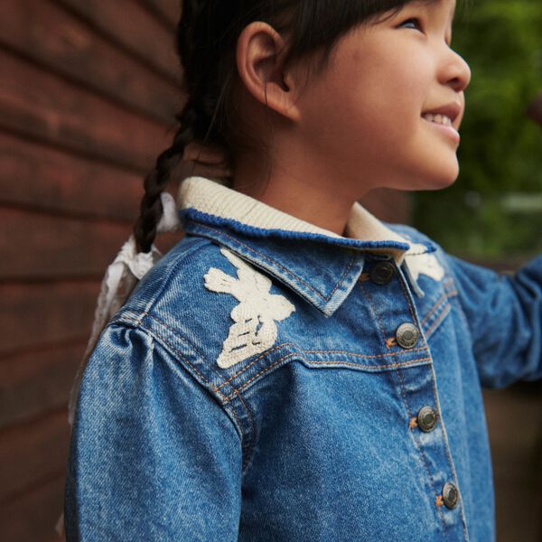 Denim Frill Jacket w. Crochet Doves, Copenhagen Colors Organics