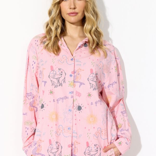 Zoe Shirt, pink sea creatures art print, HUNK&Oslash;N