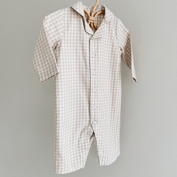Classic PJ Suit, beige gingham, Lalaby