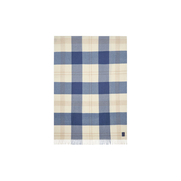 Checked Recycled Wool Throw, misty blue/beige/white, Lexington