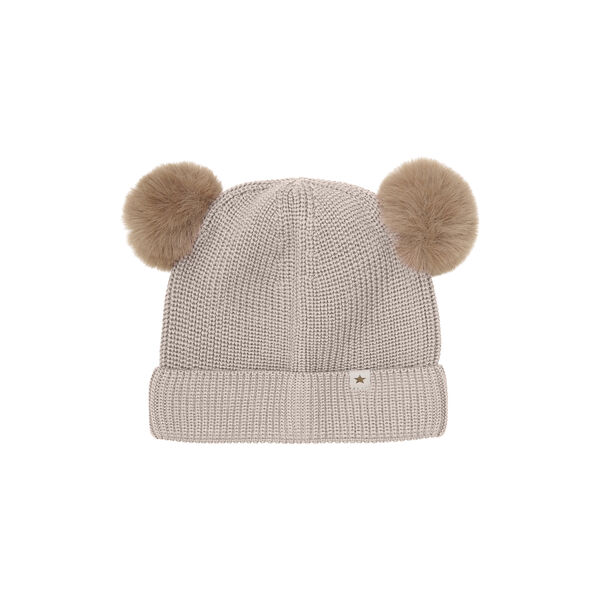 Beanie Wool Knit Pompoms, camel melange, HUTTEliHUT