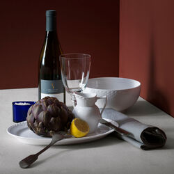 Hvid Halvblonde oval tallerken 28 cm, Royal Copenhagen