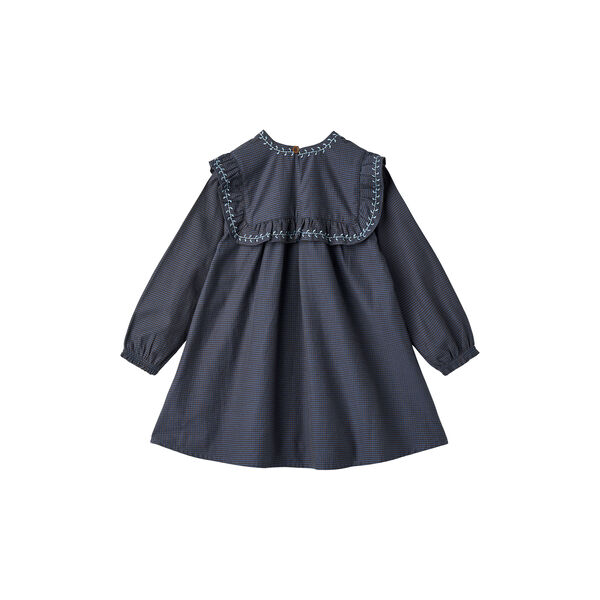 Checkered Dress w. Embroidery and Ruffle, brown/blue check comb. Checkered Dress w. Embroidery and Ruffle, brown/blue check comb., Copenhagen Colors Organics