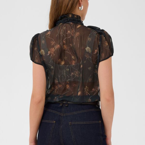 LiljaSZ Crinkle SS Shirt, black washed dandelions, Saint Tropez