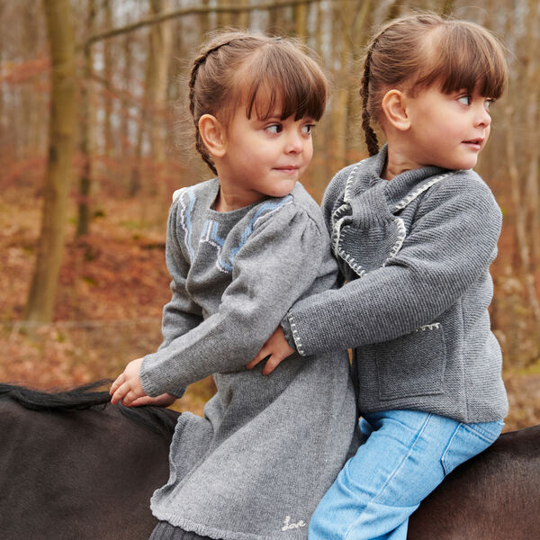 Cashmere  Blouse w. Collar Deco, dark grey/blue comb., Copenhagen Colors Organics