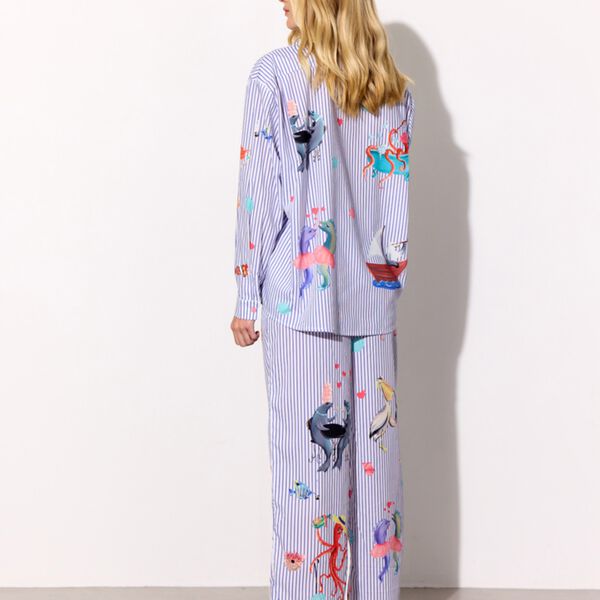 Nessie Trousers, blue ocean art print, HUNK&Oslash;N