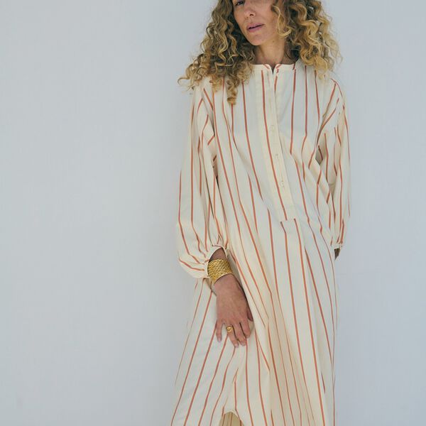 Louise Shirt Dress, sand/orange stripe, LA RŌUGE